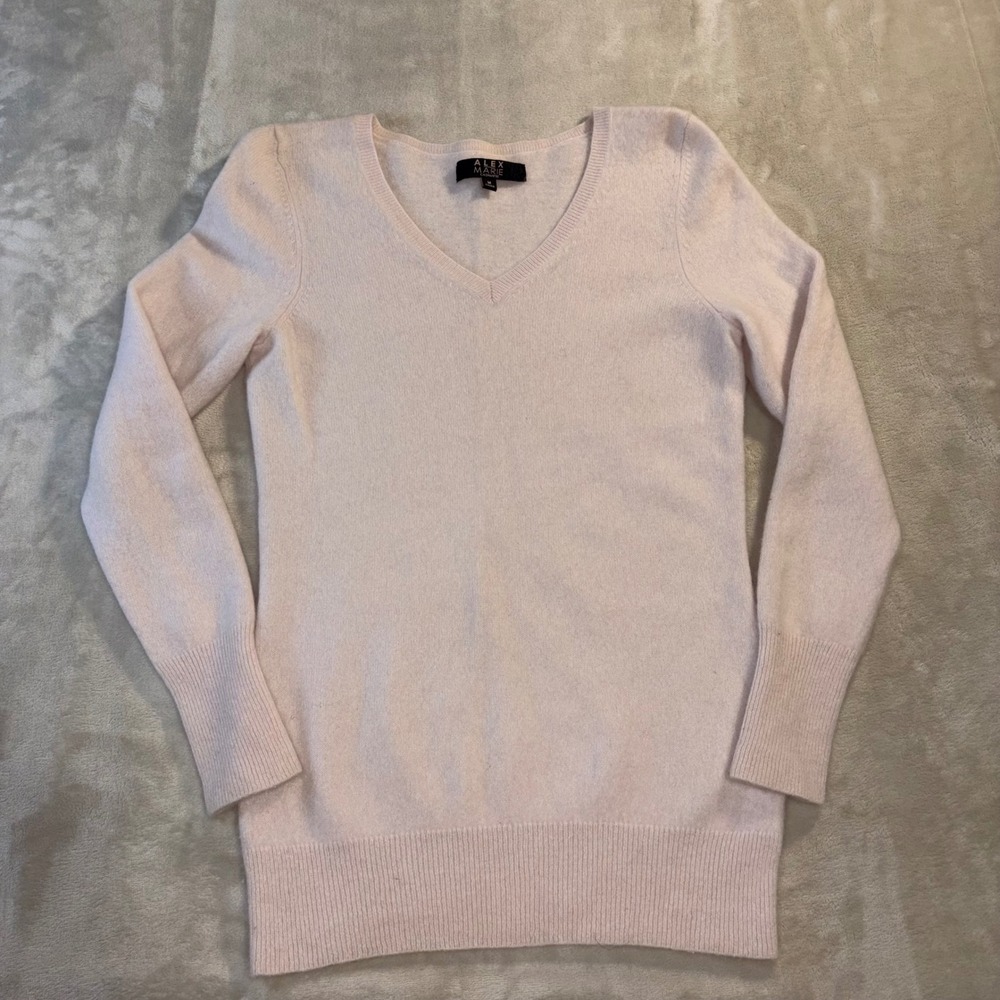 Alex Marie Cashmere Sweater Womens Medium Pink V-Neck Long Sleeve Knit Top - Picture 1 of 7